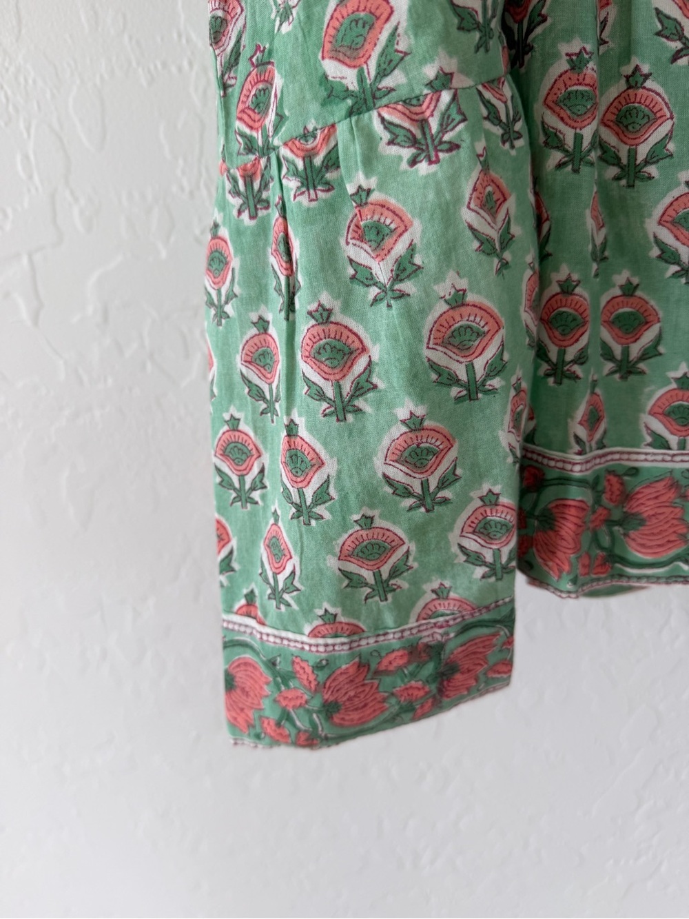 Marea Green Pink Block Print Floral Peasant Tiered Midi Dress Small - Picture 2 of 6